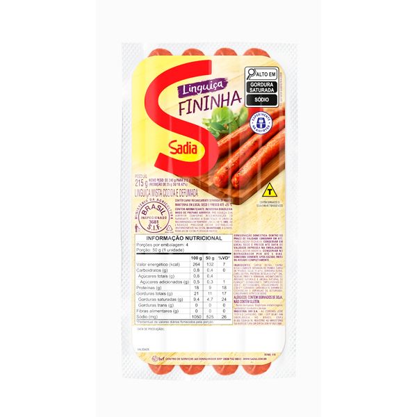 LINGUICA SADIA FININHA MISTA DEFUMADA 215G