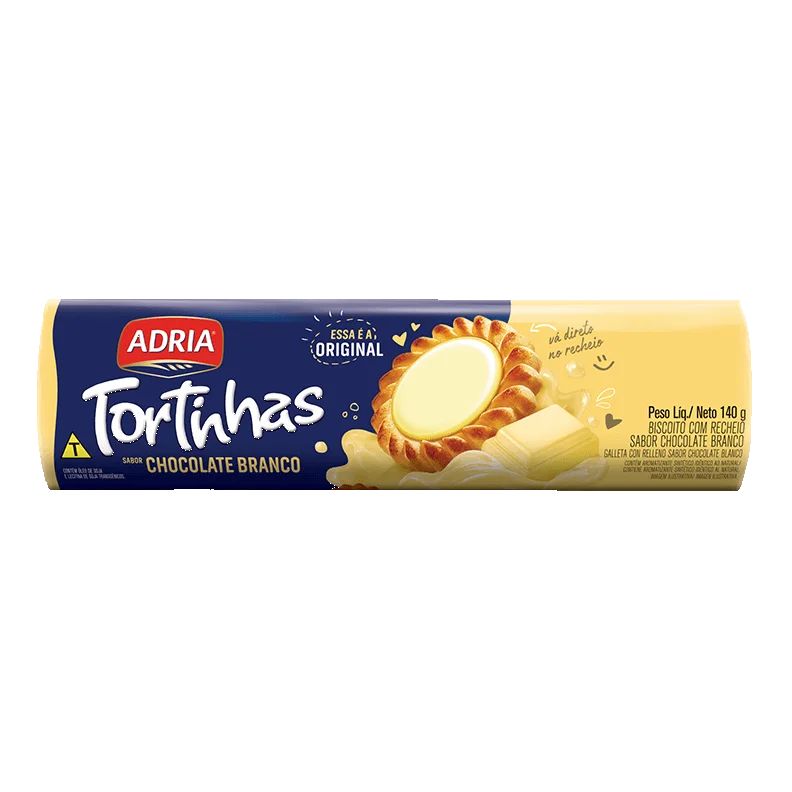 BISCOITO ADRIA TORTINHAS CHOCOLATE BRANCO 140G