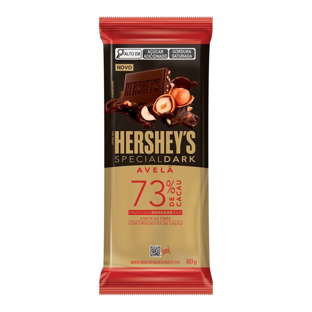 CHOCOLATE BARRA HERSHEYS DARK 73%  AVELA 80G