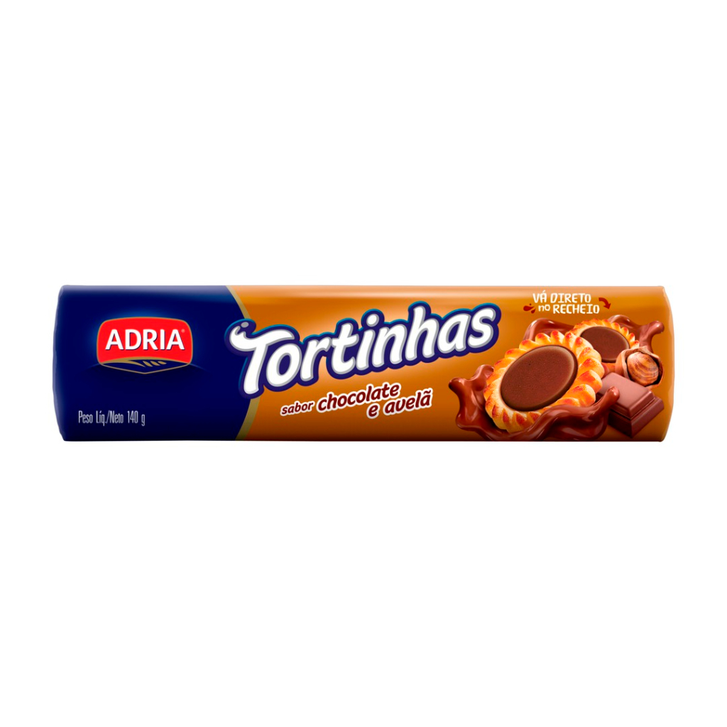 BISCOITO ADRIA TORTINHAS CHOC/AVELA 140G