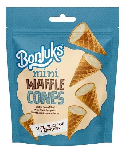BISCOITO BONJUKS MINI CONES CHOCOLATE BRANCO 50G